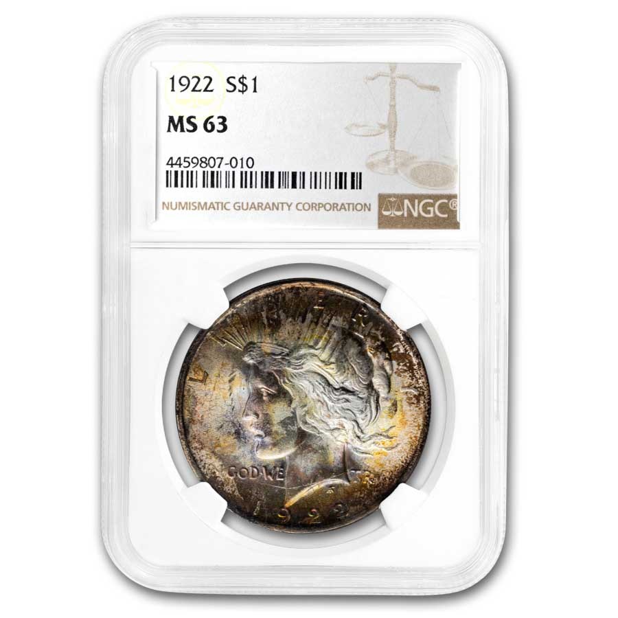 1922 Peace Dollar MS-63 NGC (Toned Obv/Rev)