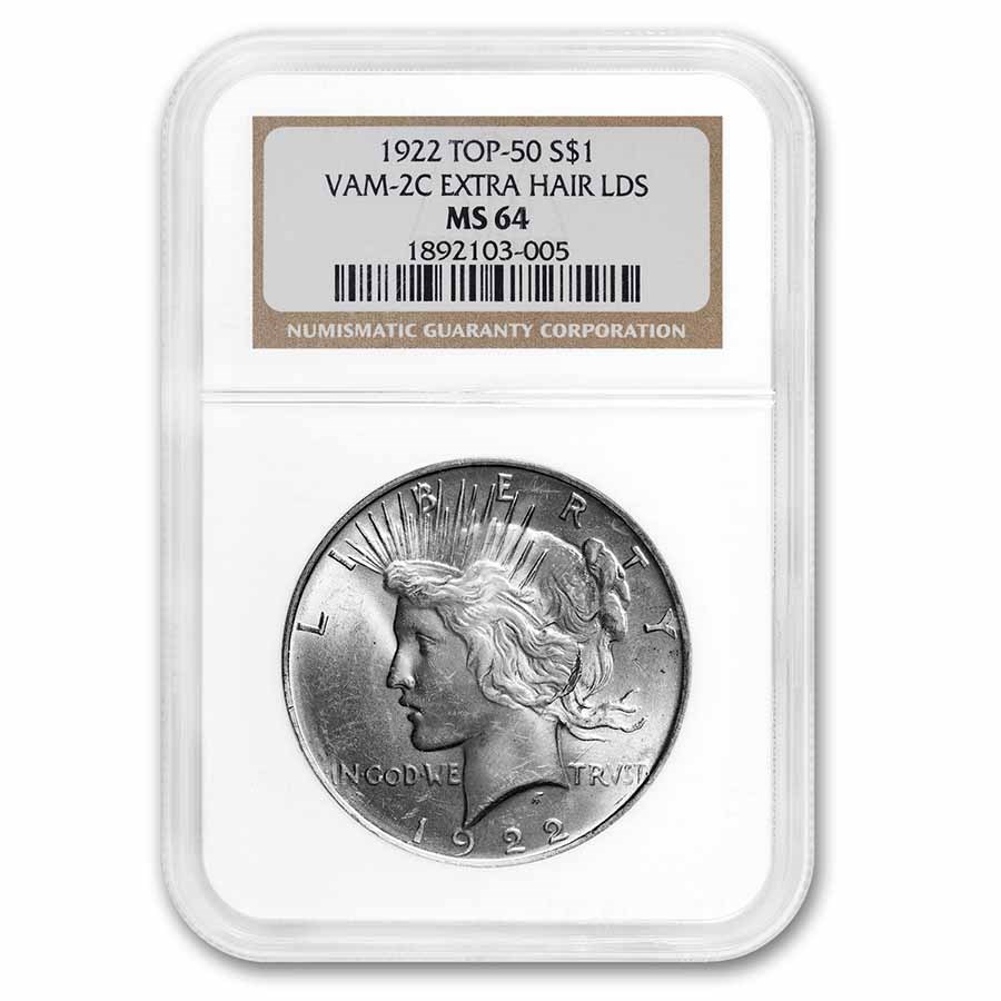 1922 Peace Dollar MS-64 NGC (VAM-2C Extra Hair EDS, Top-50)