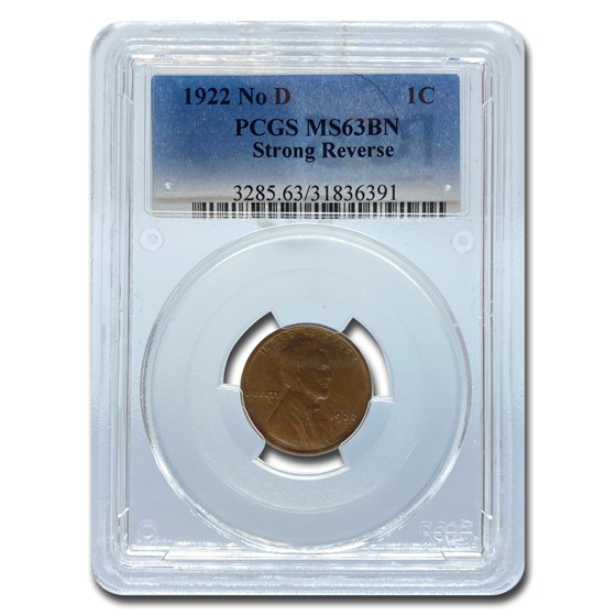 Buy 1922 Plain Lincoln Cent MS-63 PCGS (Brown, Strong Reverse) | APMEX