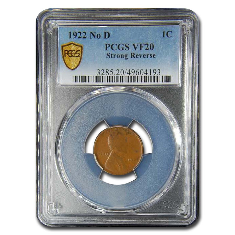 1922 Plain Lincoln Cent VF-20 PCGS (No D, Strong Reverse)