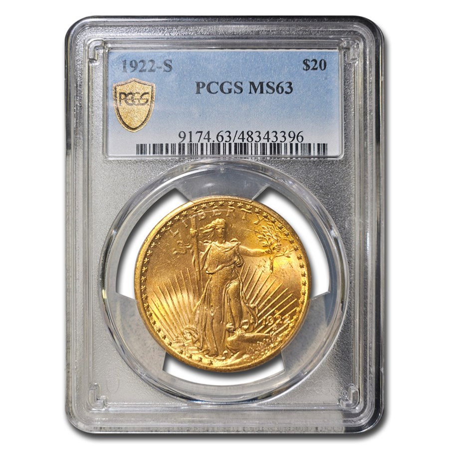 1922-S $20 St Gaudens Gold Double Eagle MS-63 PCGS