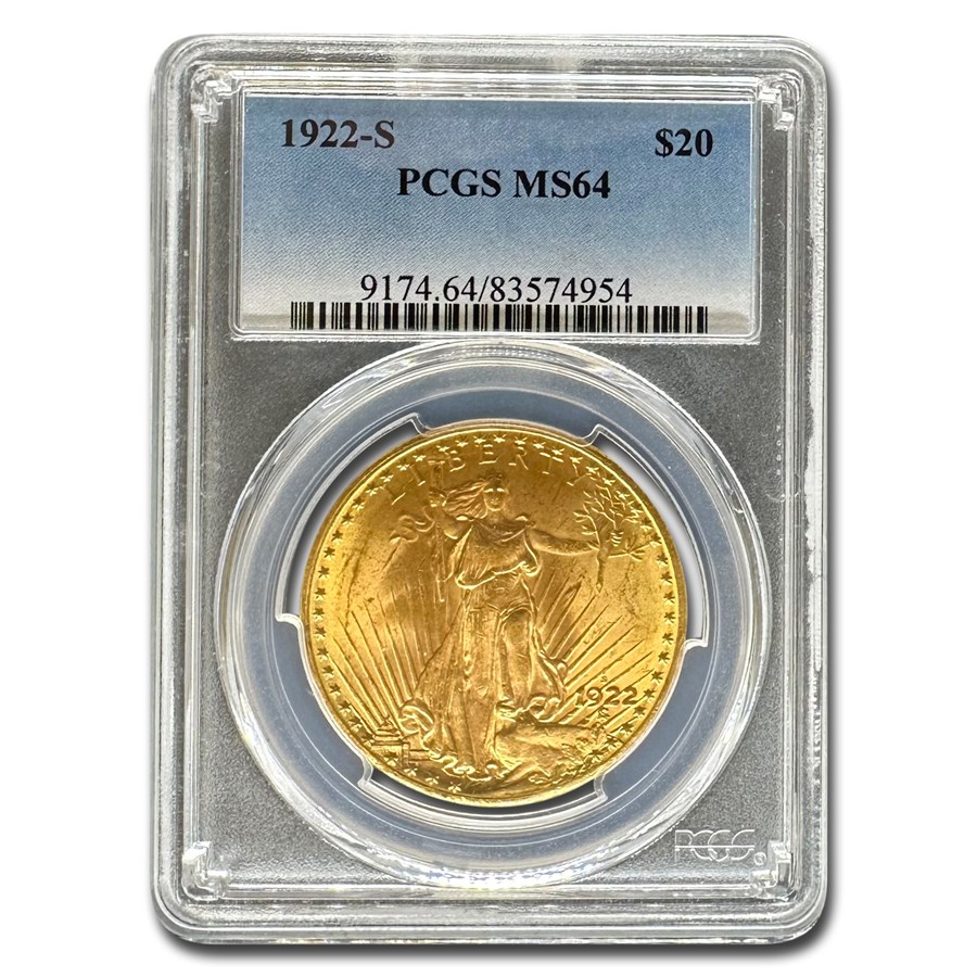 1922-S $20 St Gaudens Gold Double Eagle MS-64 PCGS