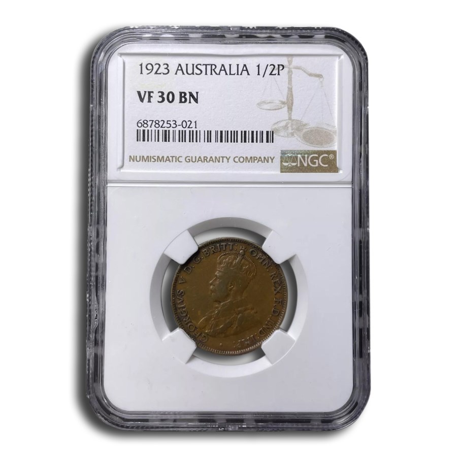 1923 Australia 1/2 Penny George V VF-30 NGC (Brown)