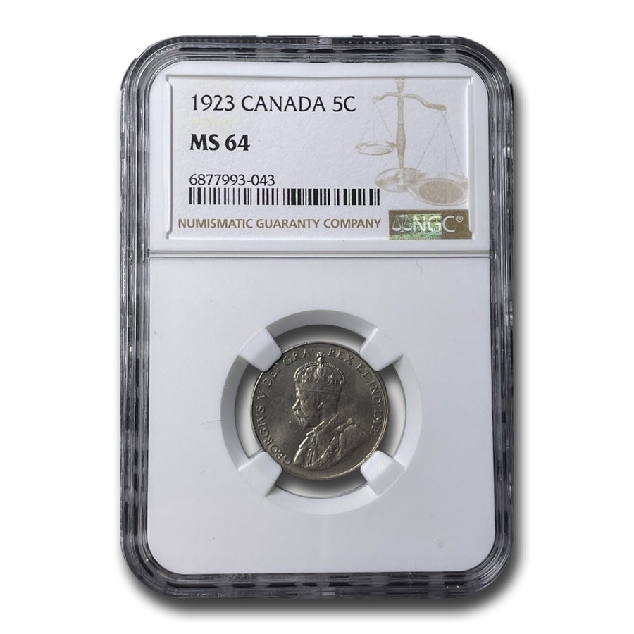 1923 Canada 5 Cents George V MS-64 NGC