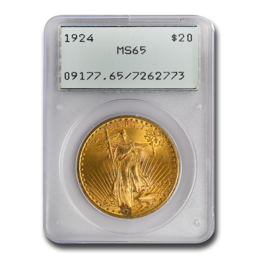 1924 $20 Saint-Gaudens Gold Double Eagle MS-65 PCGS (Rattler)