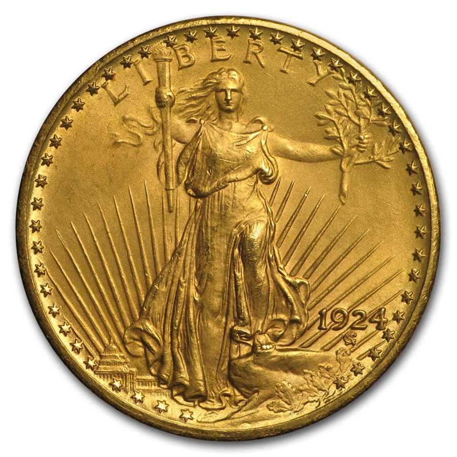 1924 $20 St Gaudens Gold Double Eagle AU