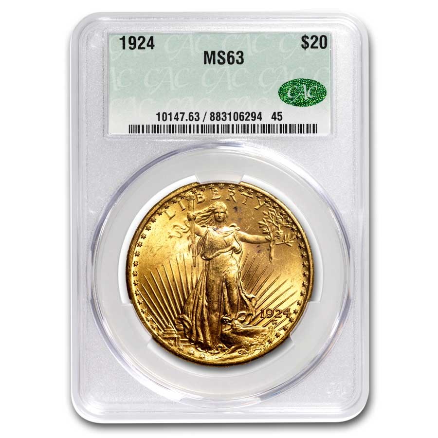 1924 $20 St Gaudens Gold Double Eagle MS-63 CACG