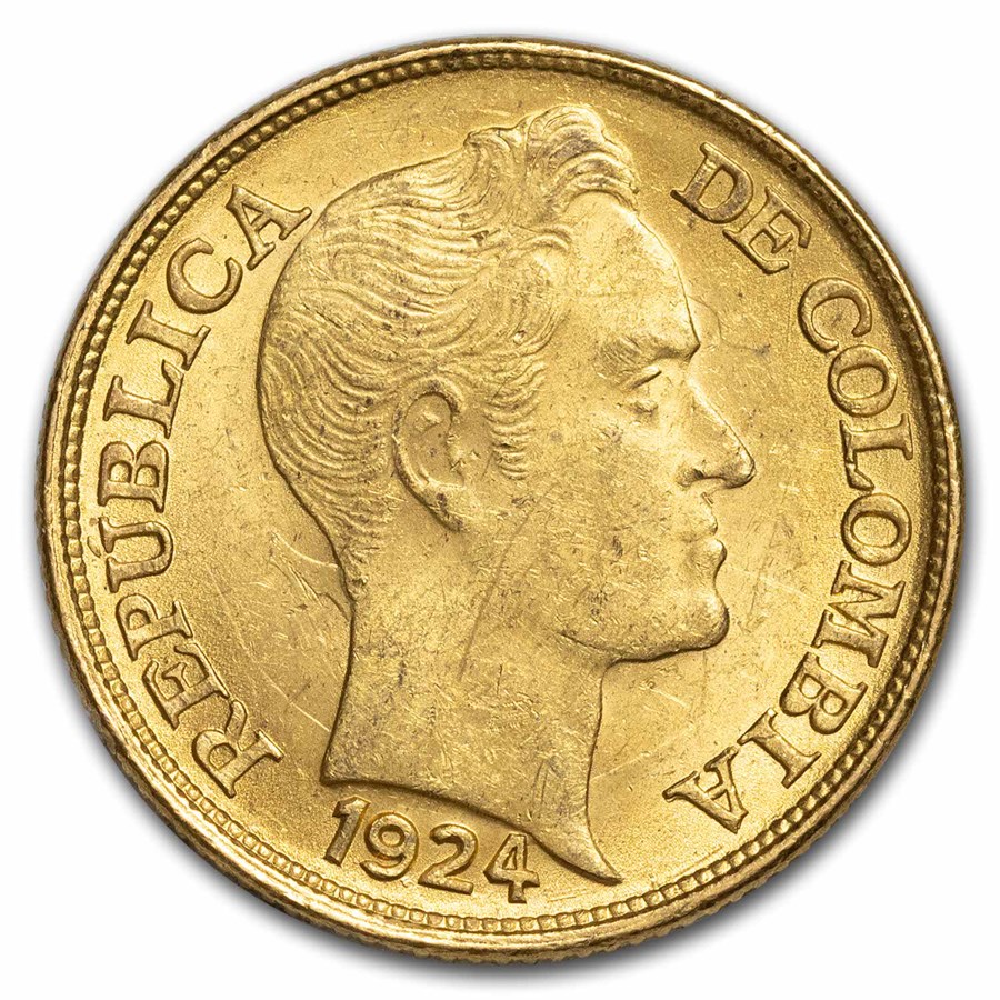 1924-B Colombia Gold 5 Pesos Coin BU