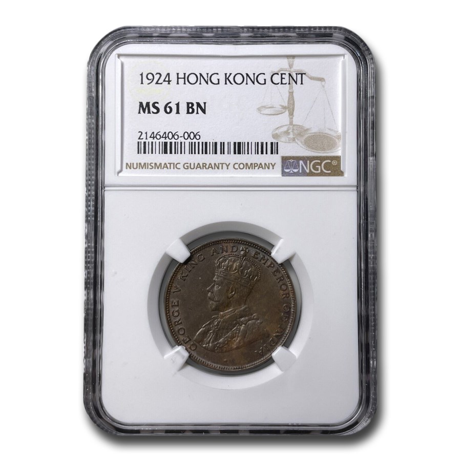 1924 Hong Kong Cent George V MS-61 NGC (Brown)