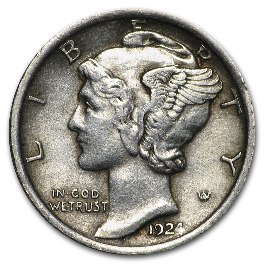 1924 Mercury Dime XF