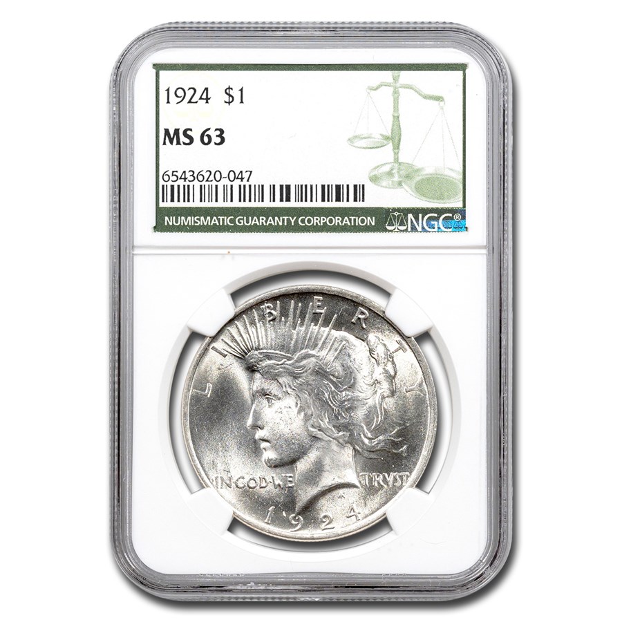 1924 Peace Dollar MS-63 NGC (Green Label)