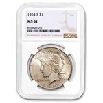 1924-S Peace Dollar MS-61 NGC