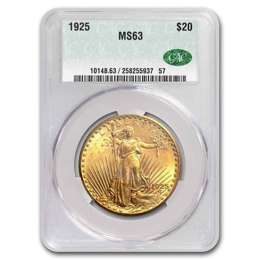 1925 $20 St Gaudens Gold Double Eagle MS-63 CACG