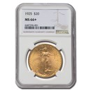 1925 $20 St Gaudens Gold Double Eagle MS-66+ NGC