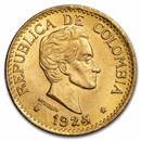 1925 Colombia Gold 5 Pesos Coin BU