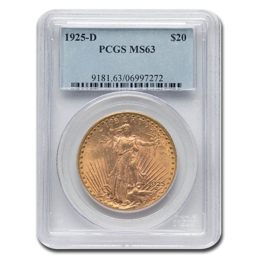 1925-D $20 St Gaudens Gold Double Eagle MS-63 PCGS