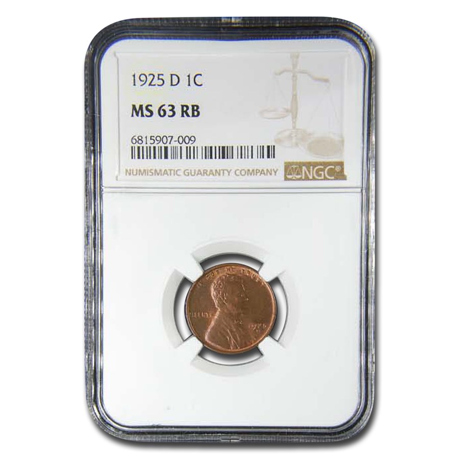 1925-D Lincoln Cent MS-63 NGC (Red/Brown)