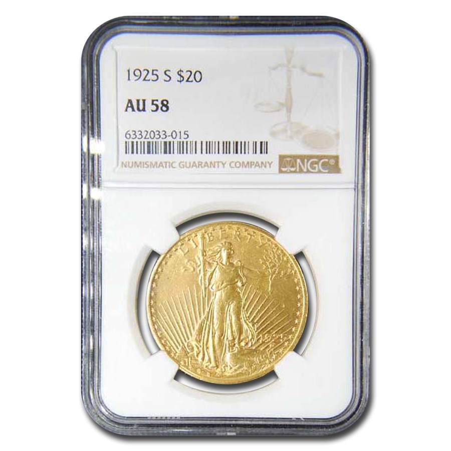 1925-S $20 St Gaudens Gold Double Eagle AU-58 NGC