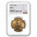 1925-S $20 St Gaudens Gold Double Eagle MS-61 NGC