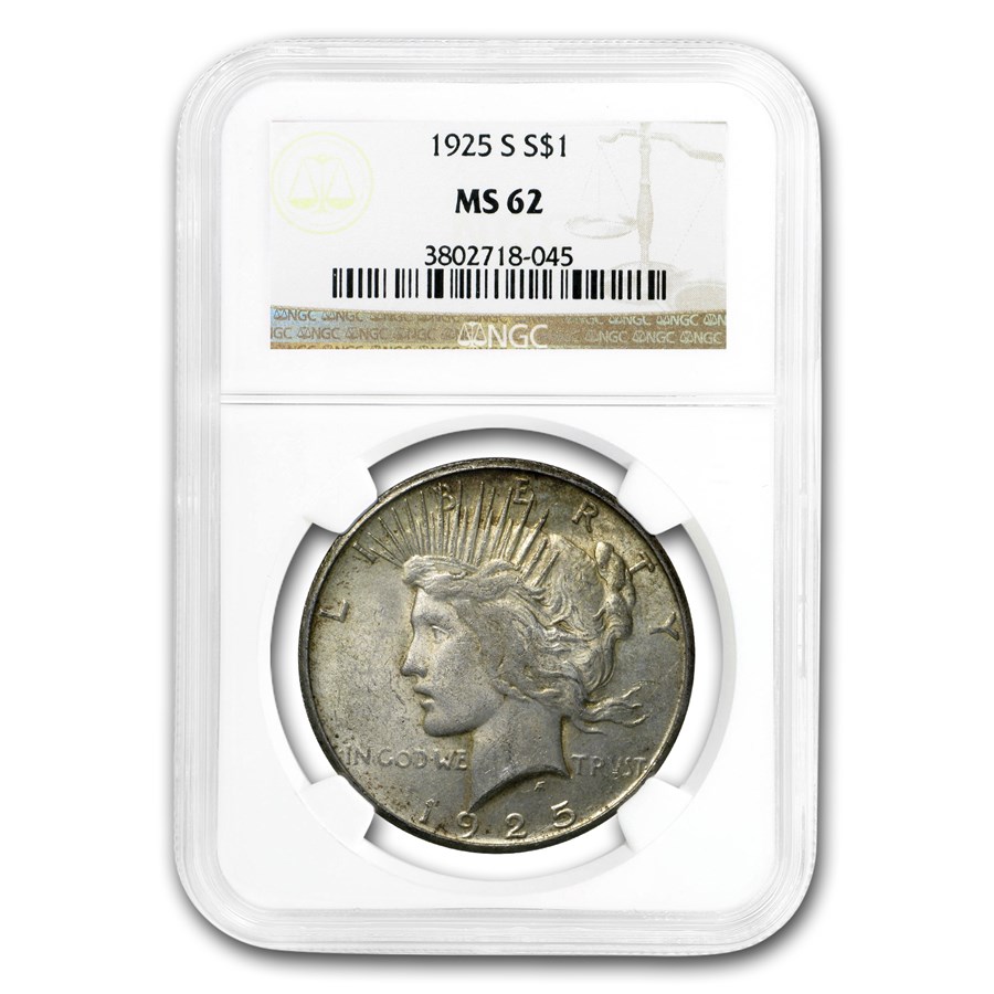 Buy 1925-S Peace Dollar MS-62 NGC (Toned) | APMEX