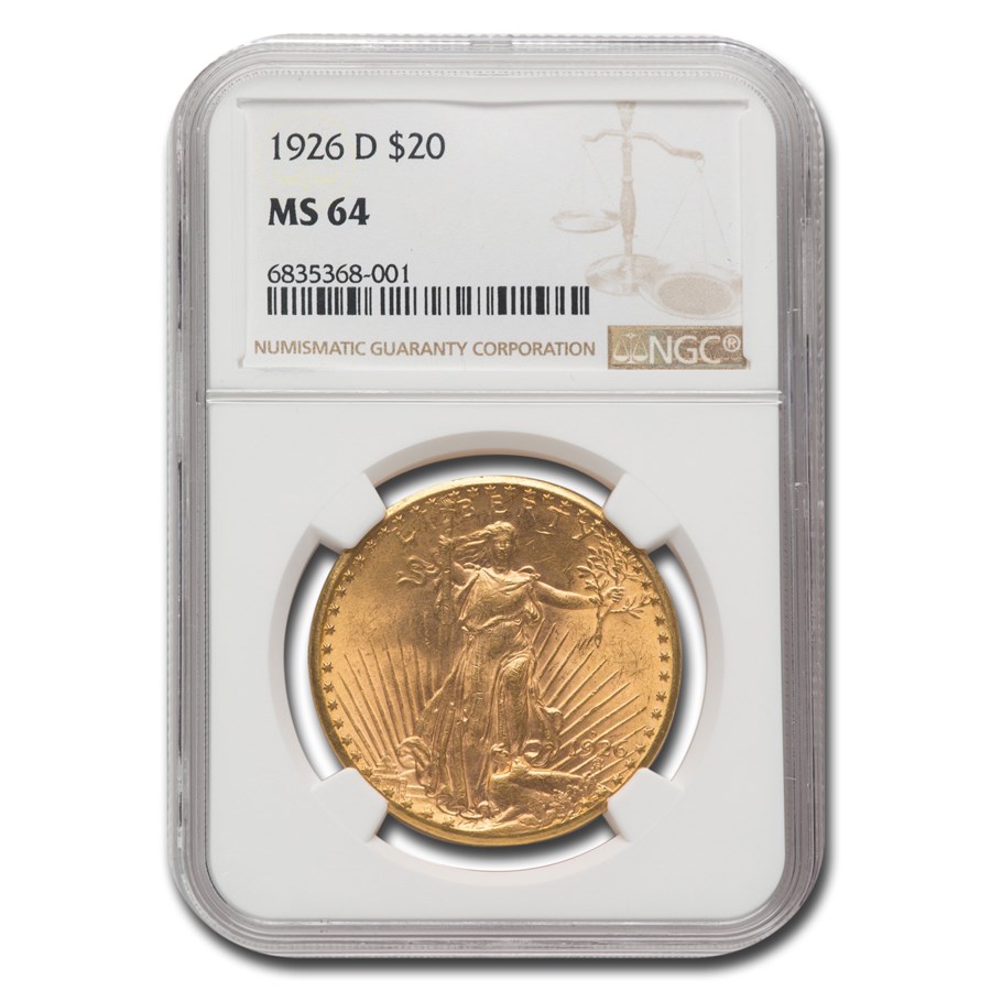 1926-D $20 St Gaudens Gold Double Eagle MS-64 NGC