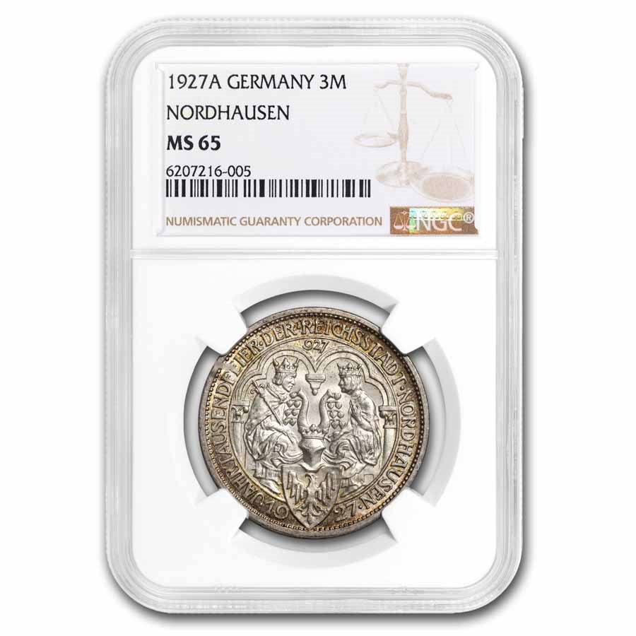 1927-A Germany Silver 3 Mark Nordhausen MS-65 NGC