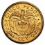 1927 Colombia Gold 5 Pesos Coin BU