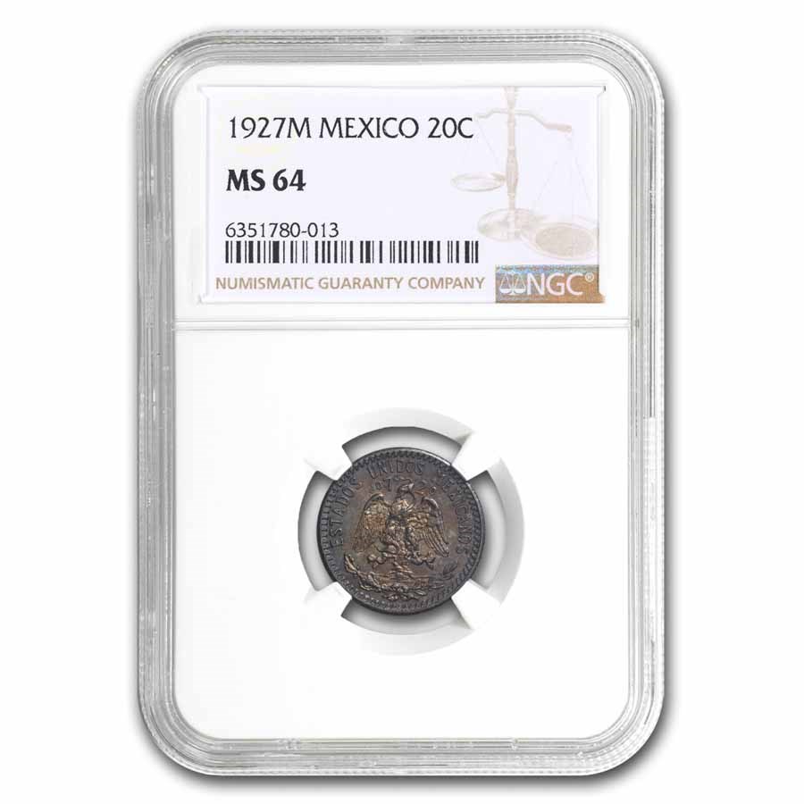 1927-M Mexico Silver 20 Centavos MS-64 NGC