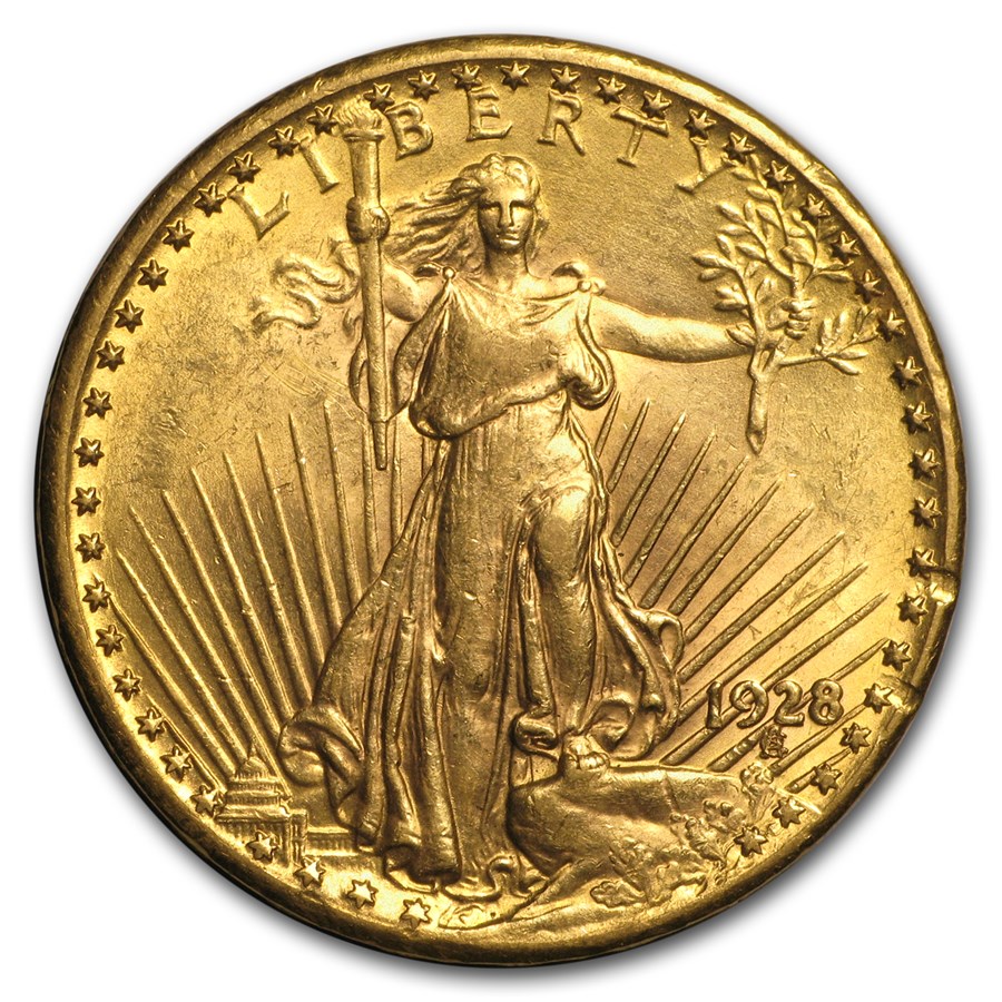 1928 $20 St Gaudens Gold Double Eagle AU