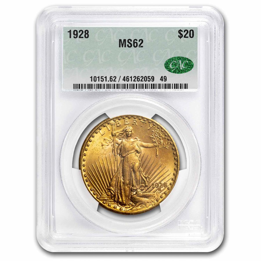 1928 $20 St Gaudens Gold Double Eagle MS-62 CACG