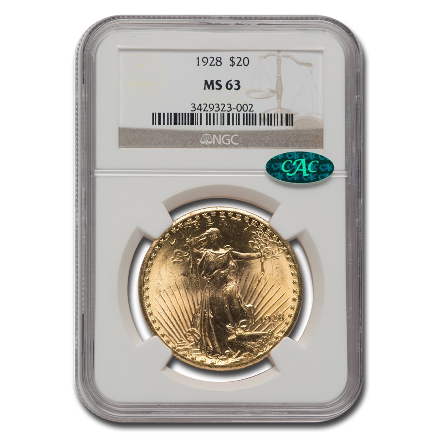 1928 $20 St Gaudens Gold Double Eagle MS-63 NGC CAC