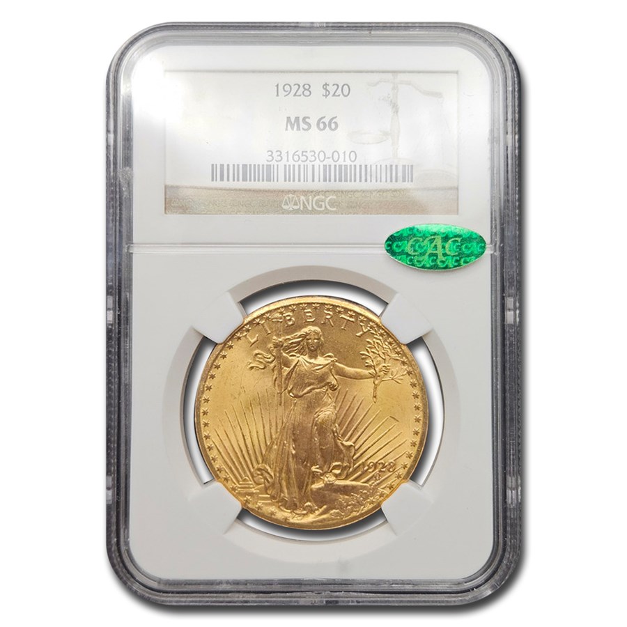 1928 $20 St Gaudens Gold Double Eagle MS-66 NGC CAC