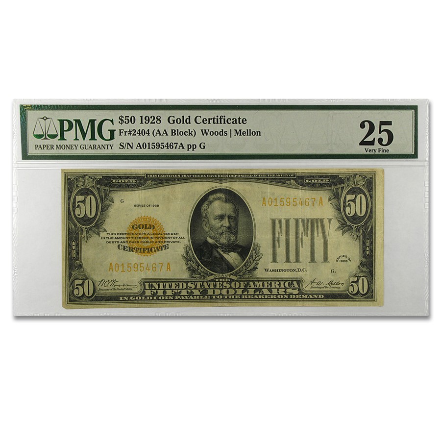1928 $50 Gold Certificate VF-25 PMG (Fr#2404)