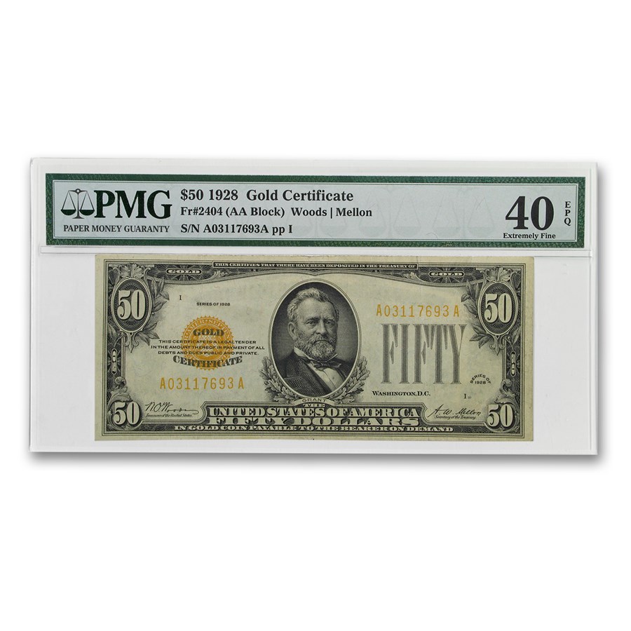1928 $50 Gold Certificate XF-40 EPQ PMG (Fr#2404)