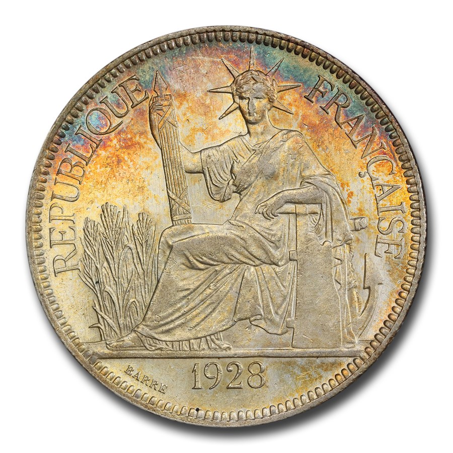 1928-A French Indo-China Silver Piastre MS-62 PCGS