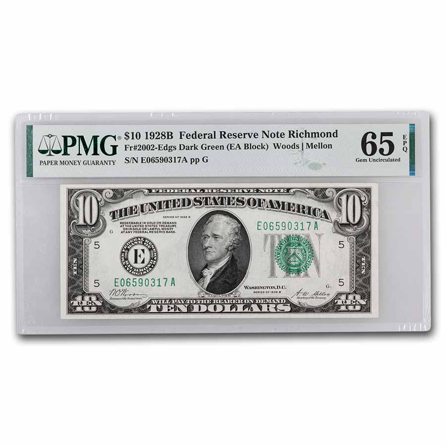 Buy 1928-B (E-Richmond) $10 FRN CU-65 EPQ PMG (Fr#2002-E) DGS | APMEX