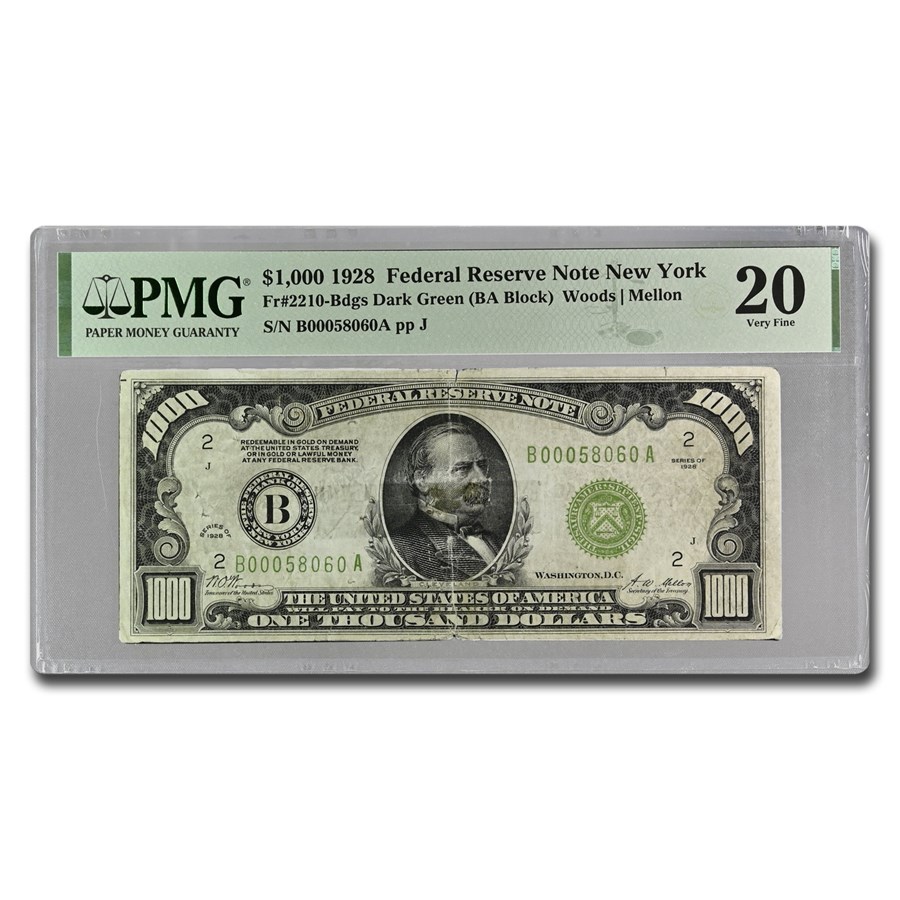 1928 (B-New York) $1,000 FRN VF-20 PMG (Fr#2210-B)