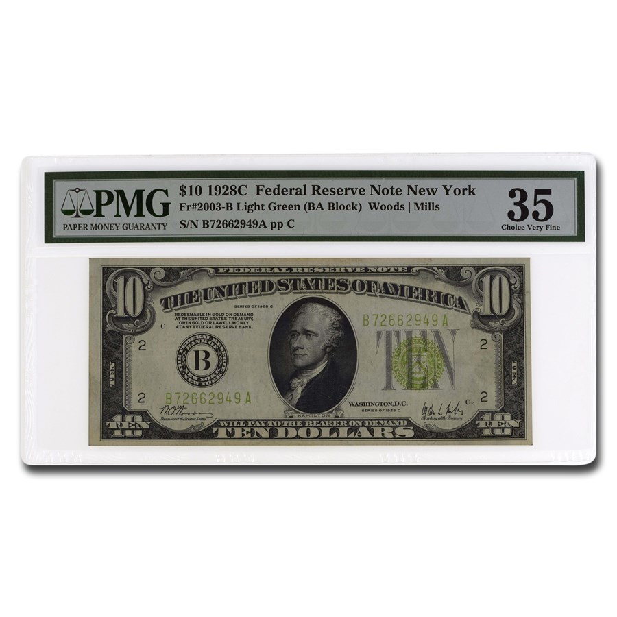 1928 (B-New York) $10 FRN CH VF-35 EPQ PMG (Fr#2003-B)