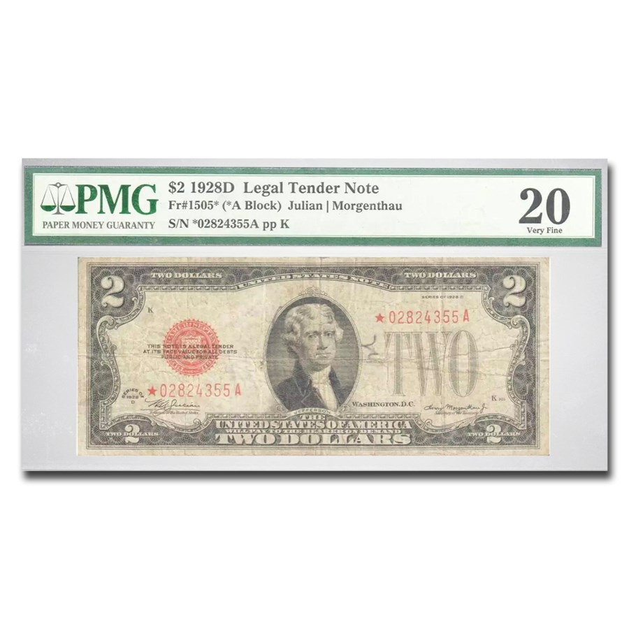 1928-D* $2.00 U.S. Note Red Seal VF-20 PMG (Fr#1505*) Star Note