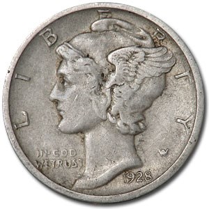 1928-D Mercury Dime XF