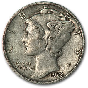 1928 Mercury Dime XF