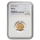 1929 $2.50 Indian Gold Quarter Eagle MS-65 NGC