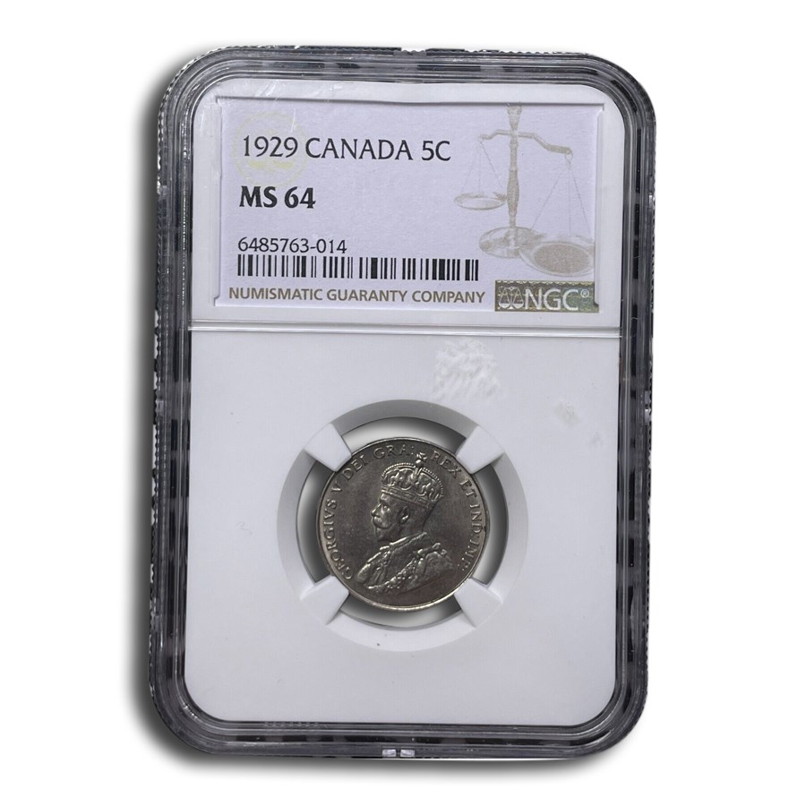 1929 Canada 5 Cents George V MS-64 NGC
