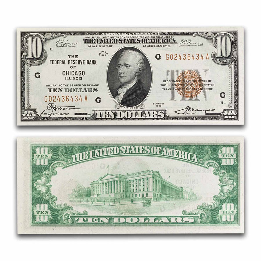 1929 (G-Chicago) $10 Brown Seal FRBN CU (Fr#1860-G)