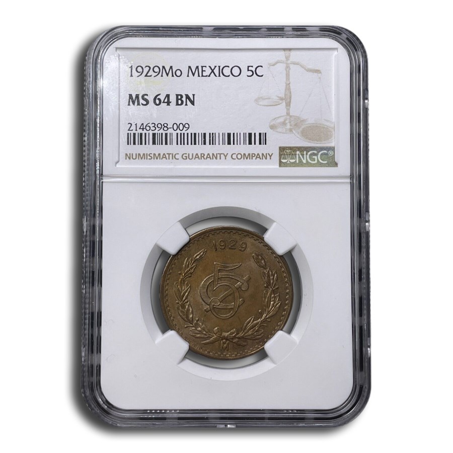 1929-Mo Mexico 5 Centavos MS-64 NGC (Brown)