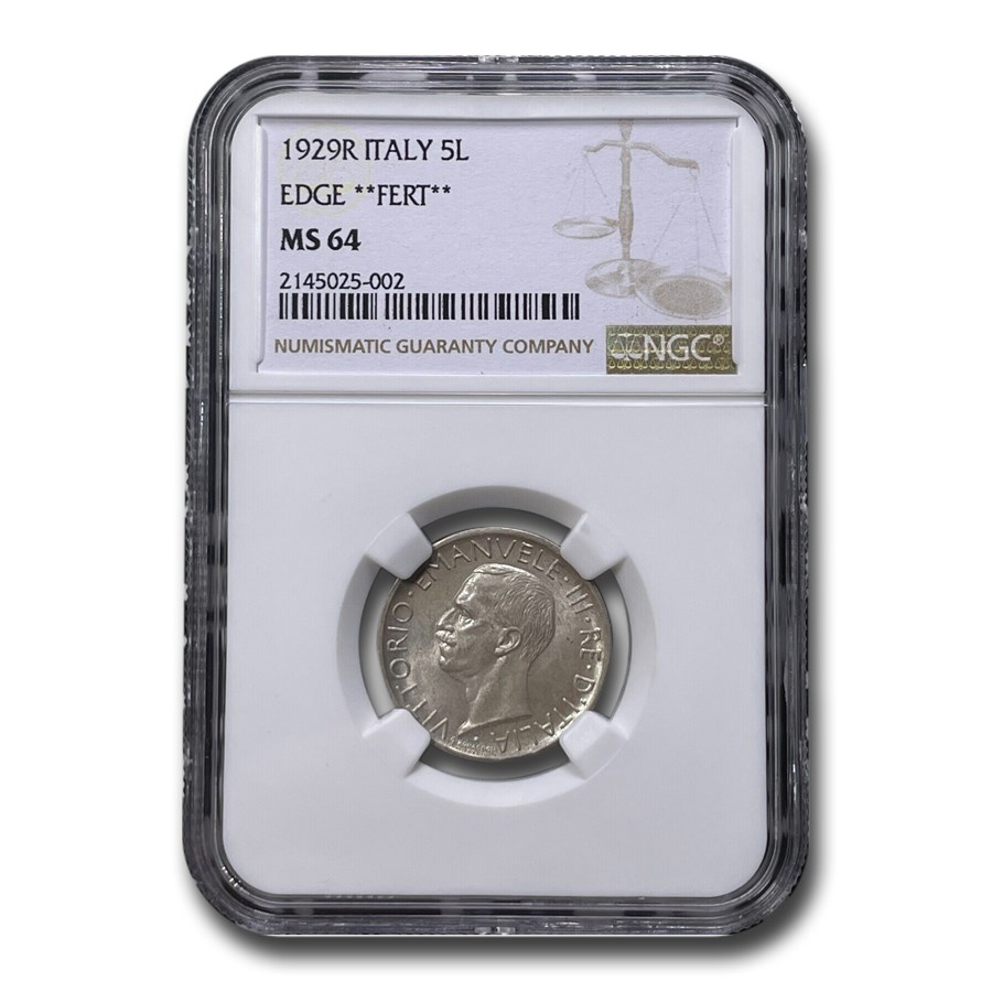 1929-R Italy Silver 5 Lire Emanuele III MS-64 NGC