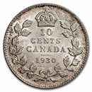 1930 Canada Silver 10 Cents George V AU