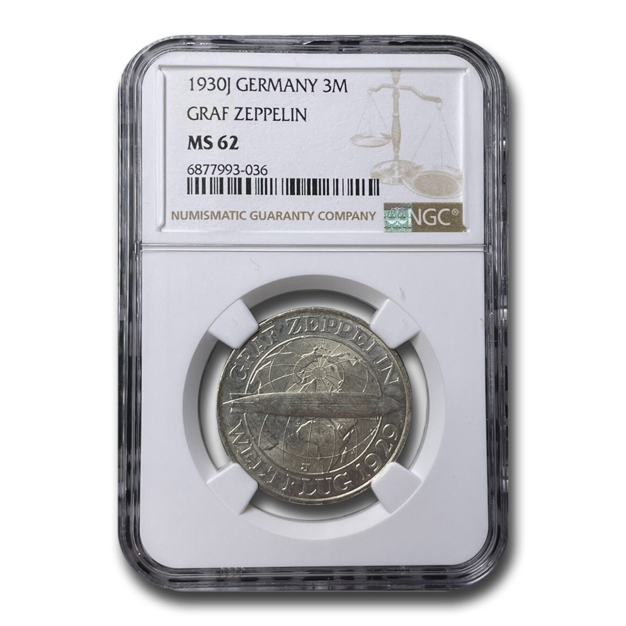 1930-J Germany Silver 3 Mark MS-62 NGC