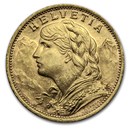 1930 Swiss Gold 20 Francs Helvetia BU