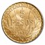 1930 Uruguay Gold 5 Pesos BU